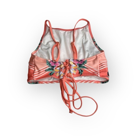 Minkpink ☀︎︎ High Neck Lace Up Back Halter Bikini Top ☀︎︎ Pink Floral Print ☀︎︎ - Picture 10 of 16